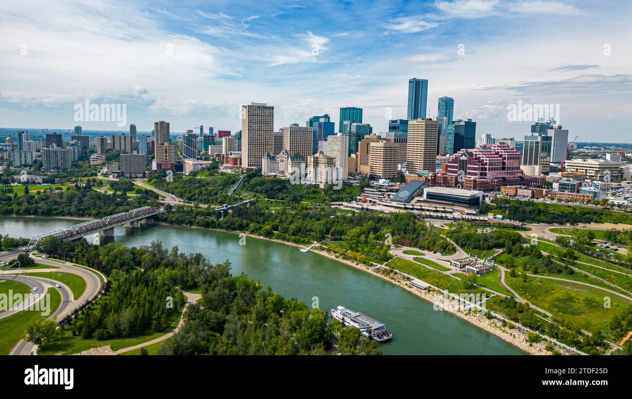 Aerea dello skyline di Edmonton, Alberta, Canada, Nord America Foto Stock