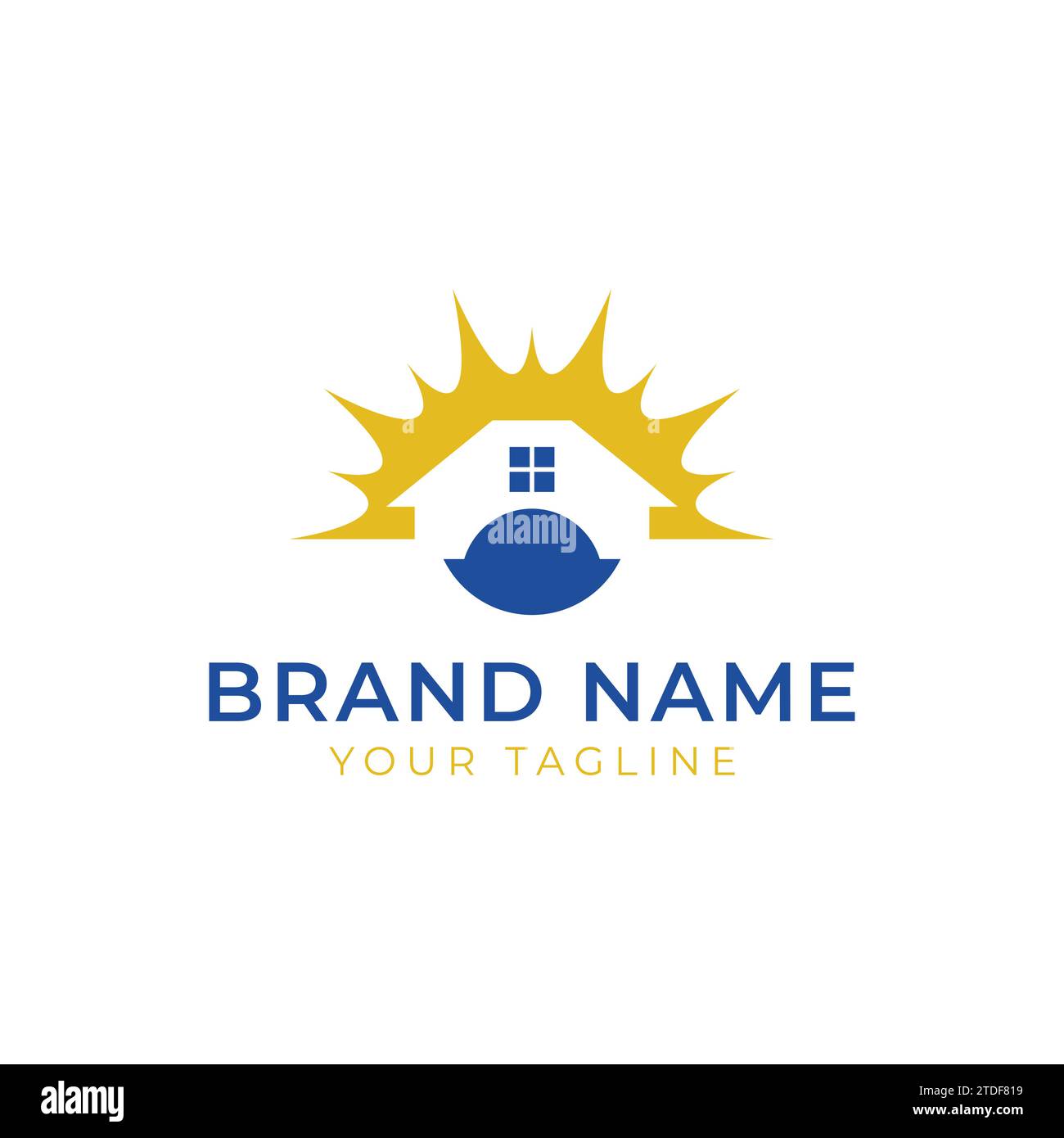 Immagine vettoriale del design dell'icona del logo Sun House. Casa con icona sole su sfondo bianco. Piatto. Illustrazione vettoriale. Illustrazione Vettoriale