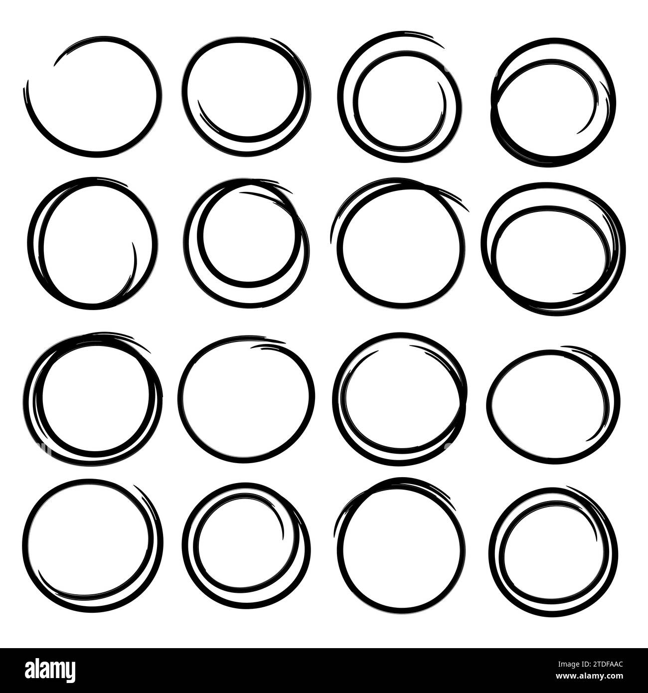 Set di cornici ovali disegnate a mano, punta in feltro o pennello per texture forma geometrica, elementi vettoriali isolati Illustrazione Vettoriale