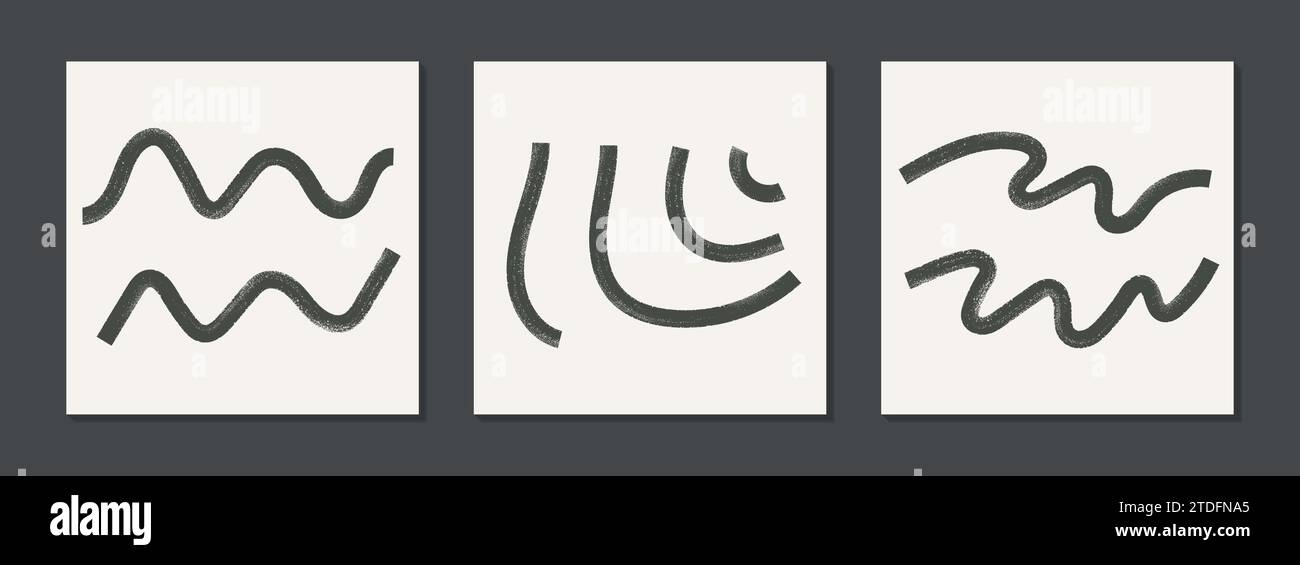 Forme d'onda astratte in grassetto ingenue. Poster vettoriale geometrico grunge disegnato a mano, arte murale. Illustrazione Vettoriale