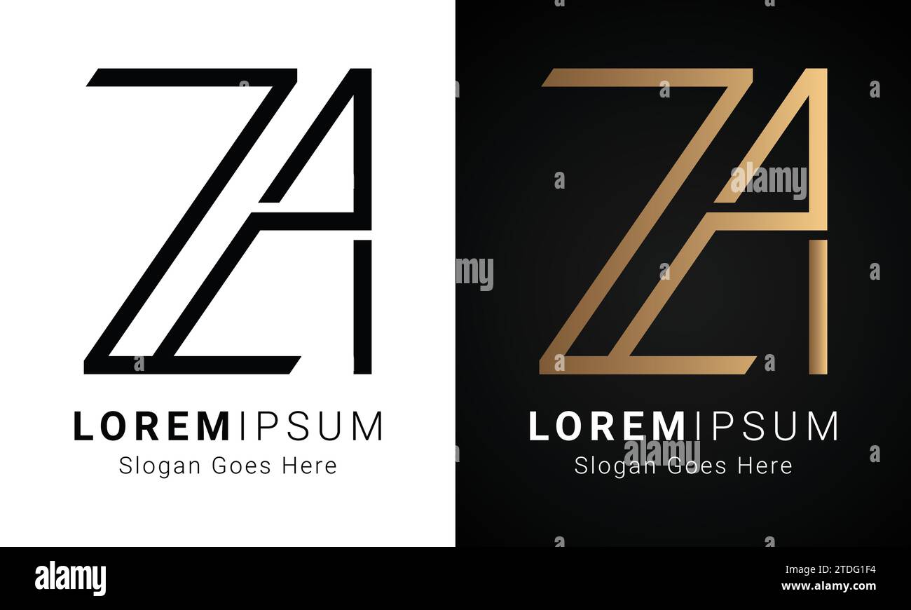 Design con logo a lettera con monogramma ZA o AZ di lusso iniziale Illustrazione Vettoriale