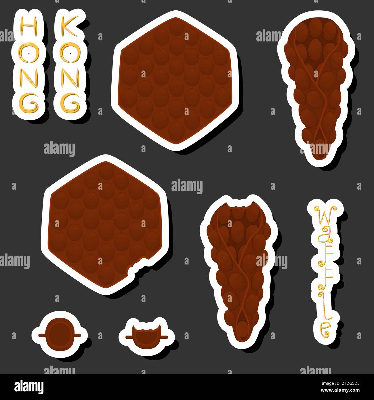 Illustrazione del grande kit a tema diversi tipi di cialda conica con bolle per biscotti da dessert, cialda composta da gustosi biscotti a forma di cono in bolle, Illustrazione Vettoriale