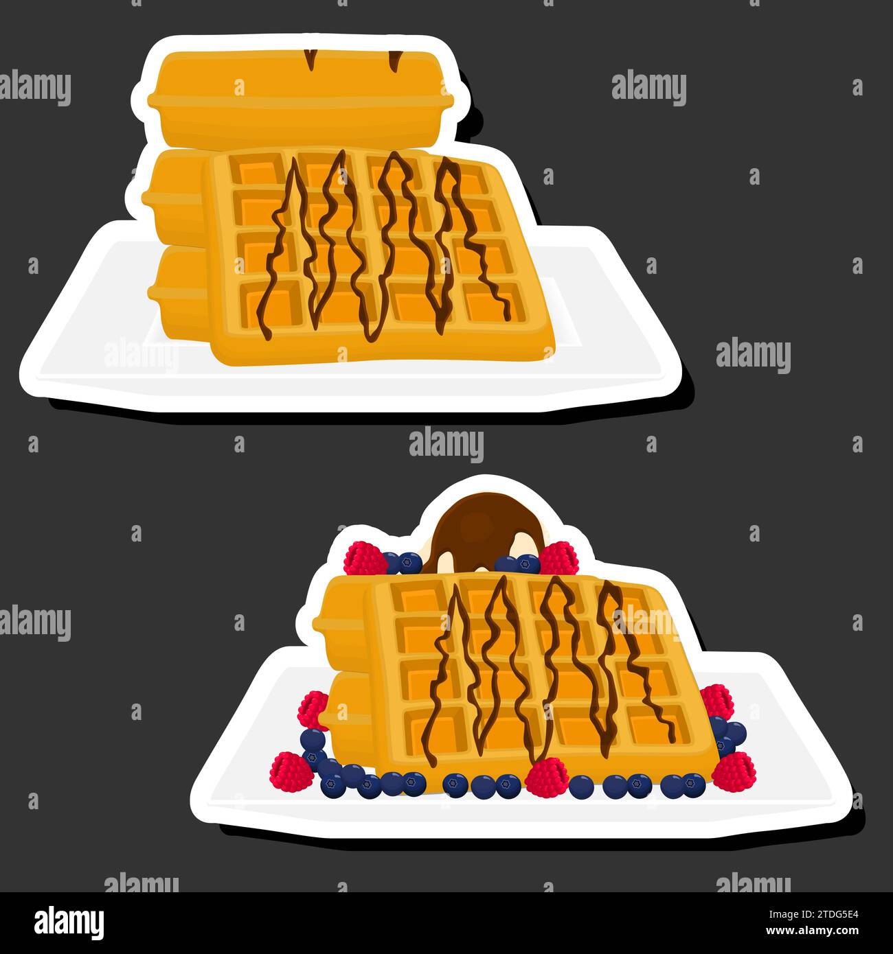 Illustrazione del gelato a tema con cialde con celle, biscotti appetitosi da dessert, cialde con gustosi biscotti sagomati, gelato morbido fresco, waffle Illustrazione Vettoriale