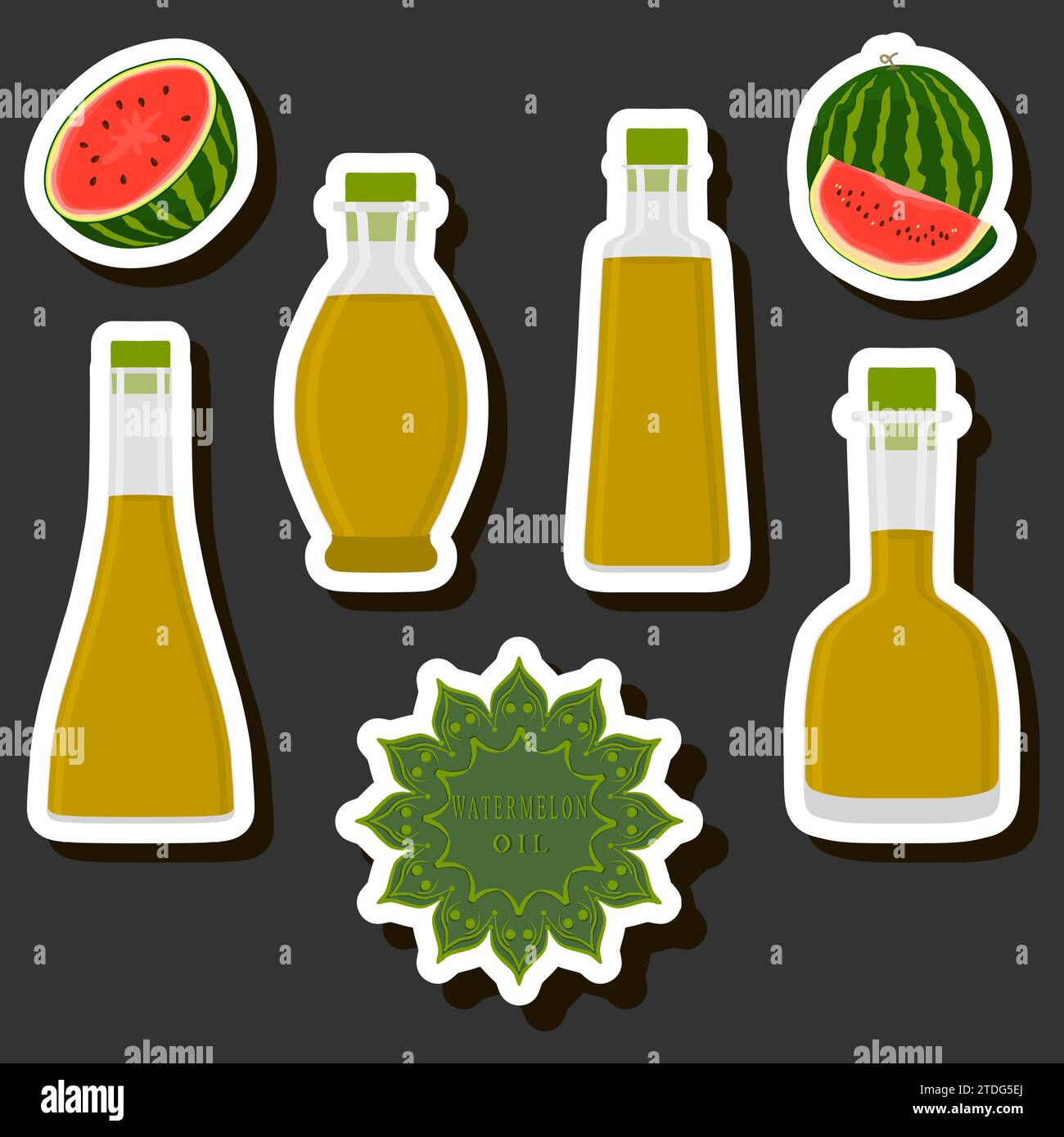 Illustrazione su tema grande set diversi tipi di olio liquido, bottiglia di varie dimensioni, olio del pasto di raccolta per la bevanda di salute biologica in bottiglia, olio in exclu Illustrazione Vettoriale