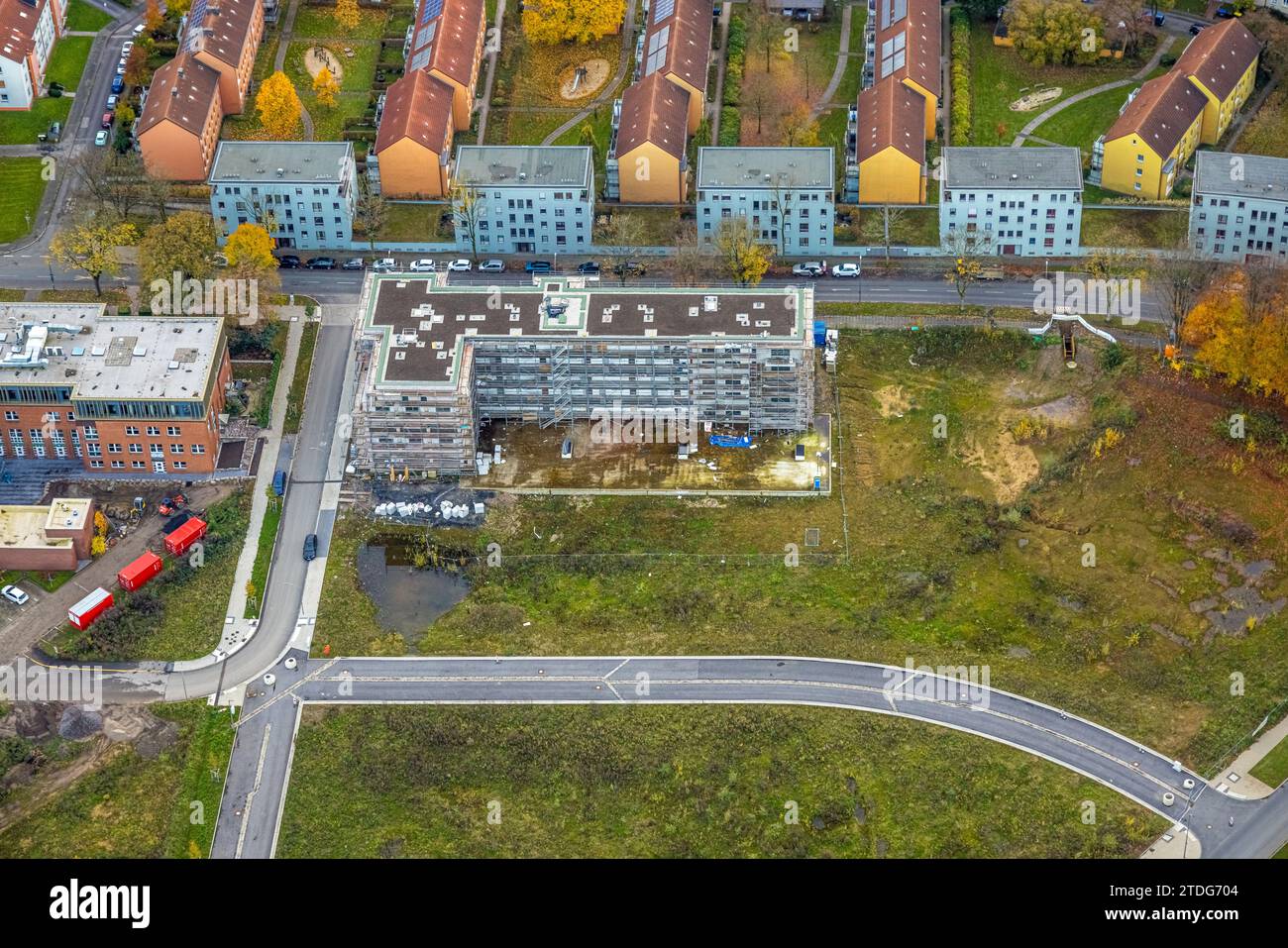 Vista aerea, Ostpark Quartier Feldmark, cantiere ex vecchio cimitero, cantiere nel campus dell'Università protestante di Bochum, RhE Foto Stock