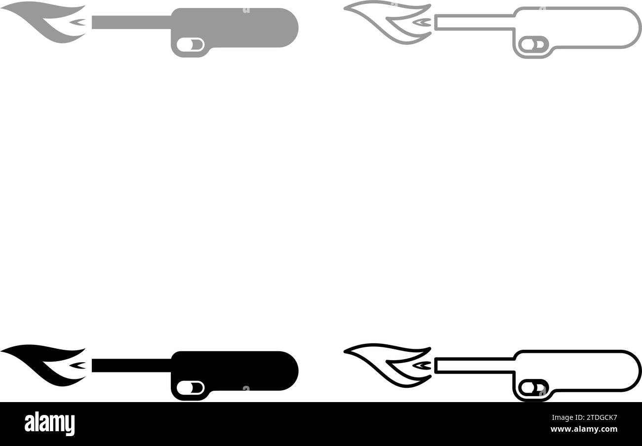 Torcia elettrica da cucina con accendino a gas con set di attrezzature industriali a fiamma icona grigio nero illustrazione vettoriale immagine contorno semplice di riempimento solido Illustrazione Vettoriale