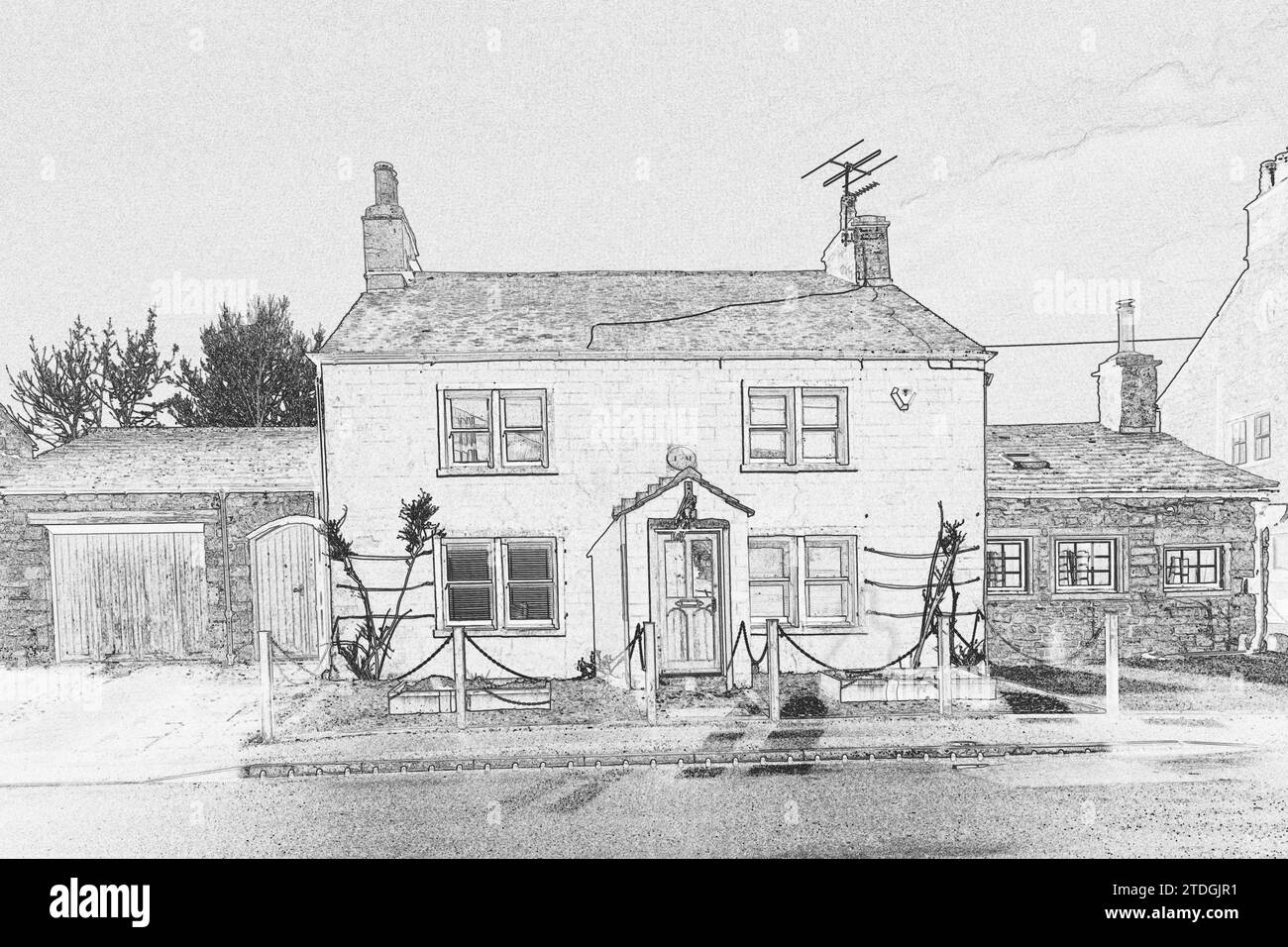 Un disegno a linee di Anvil House, Main Rd, Long Preston, North Yorkshire. Foto Stock