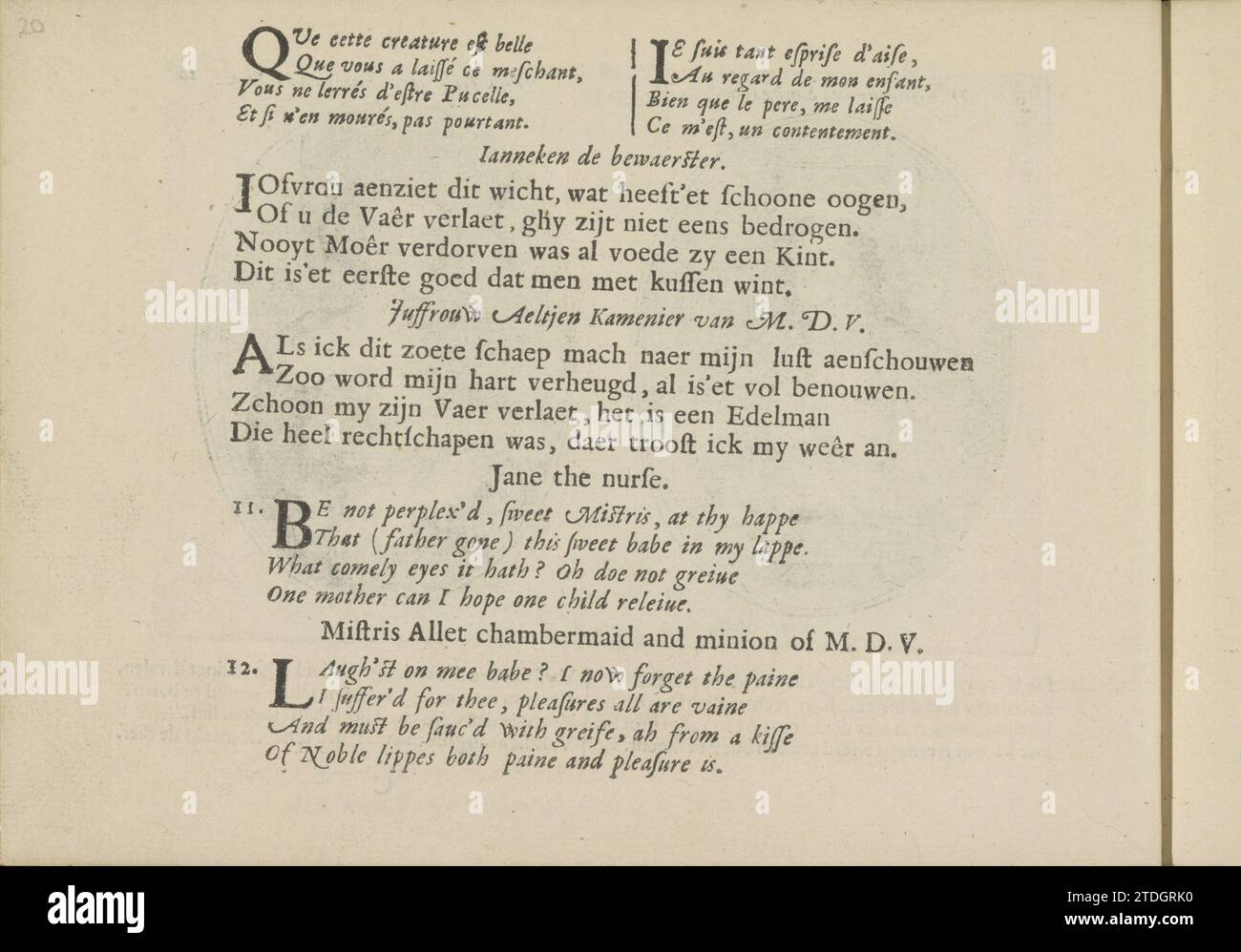 Kwatrijnen per le esibizioni di un kamenierster e un panettiere, 1641 tre volte due quartine in francese, olandese e inglese per le esibizioni di un kamenierster e un panettiere. La rivista fa parte di un album. Stampa tipografica di carta di Amsterdam tre volte due quartine in francese, olandese e inglese per le esibizioni di un kamenierster e di un panettiere. La rivista fa parte di un album. Stampa di carta da lettera Amsterdam Foto Stock