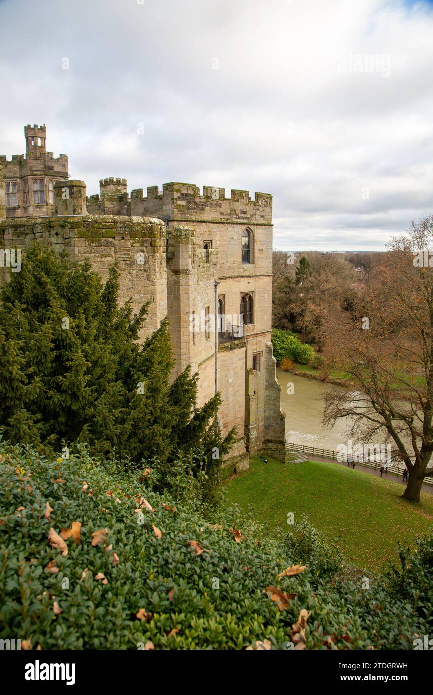 Warwick Castle un castello medievale originariamente costruito da Guglielmo il Conquistatore nel 1068. Nella città di Warwick, Warwickshire, Inghilterra, regno unito Foto Stock