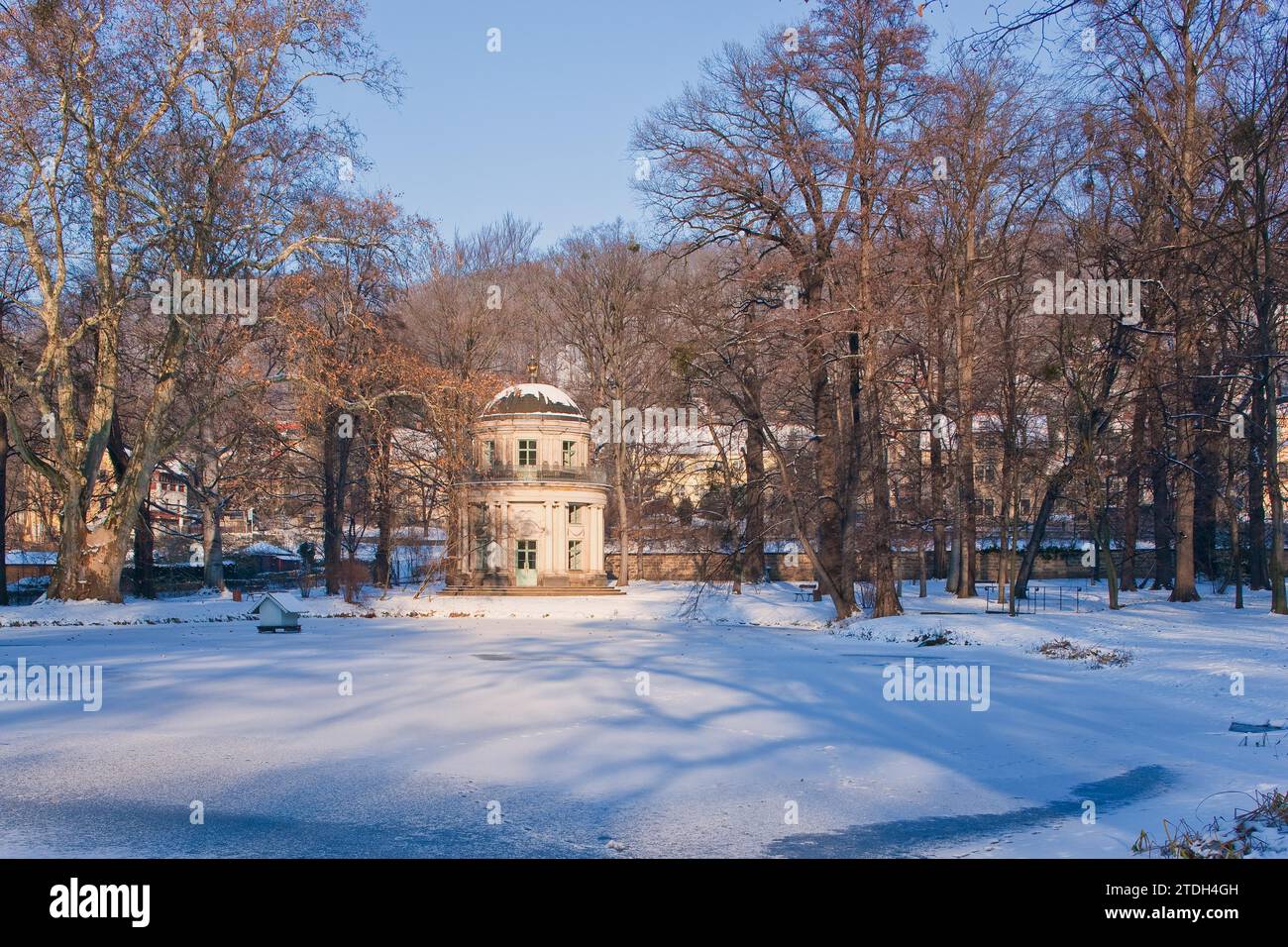 Pillnitz Palace Park in inverno, padiglione inglese Foto Stock