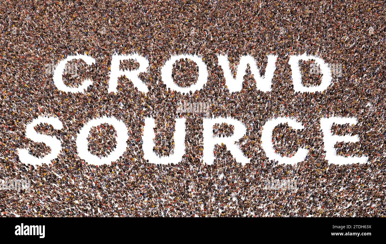 Concetto o grande comunità concettuale di persone che formano IL concetto DI FONTE DI FOLLA. 3d metafora illustrativa per outsourcing, business, rete, team, team Foto Stock