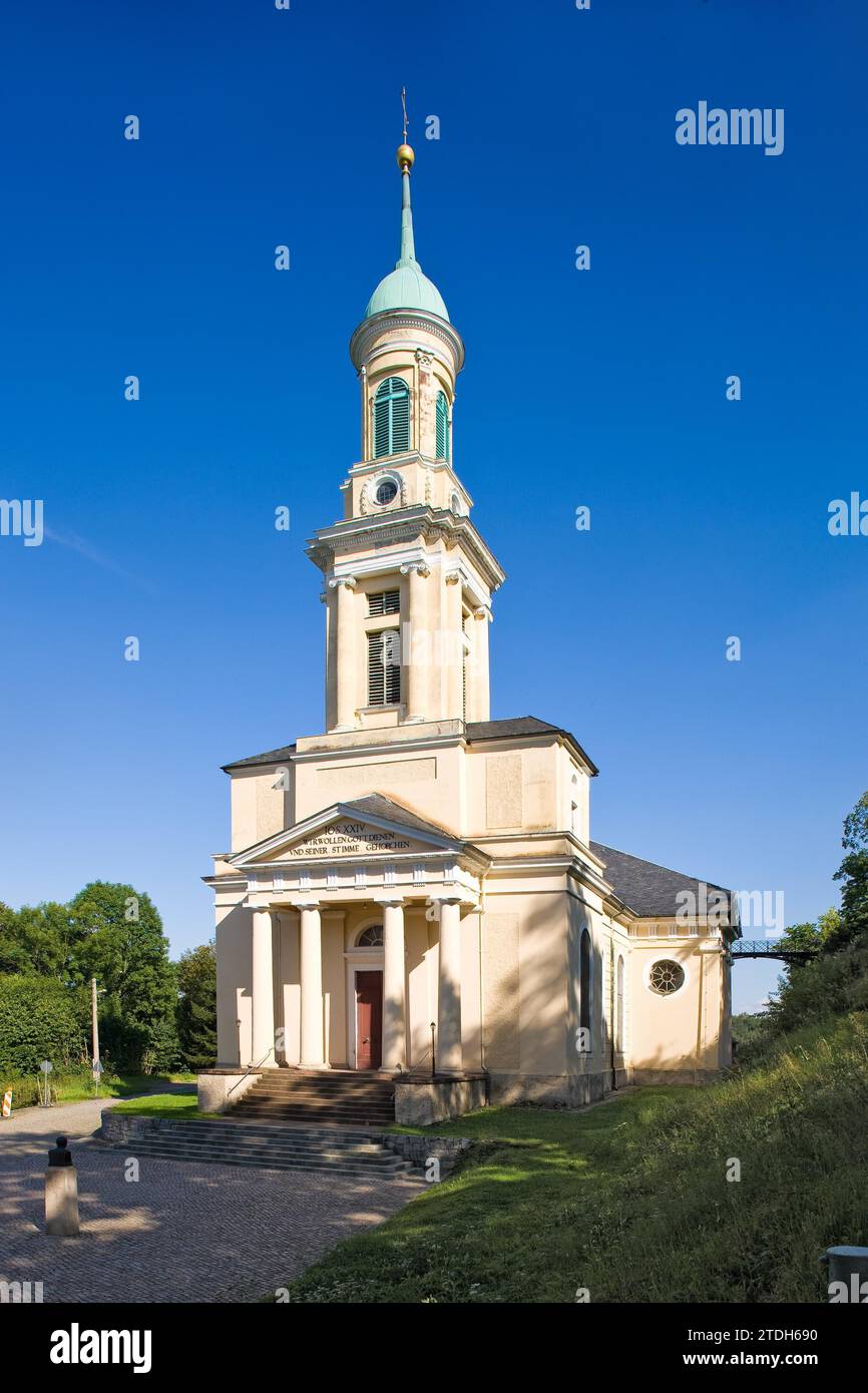 Wolkenburg la nuova chiesa neoclassica di Wolkenburg, 1790-1804, che è generalmente considerata come la prima chiesa neoclassica in Sassonia Foto Stock