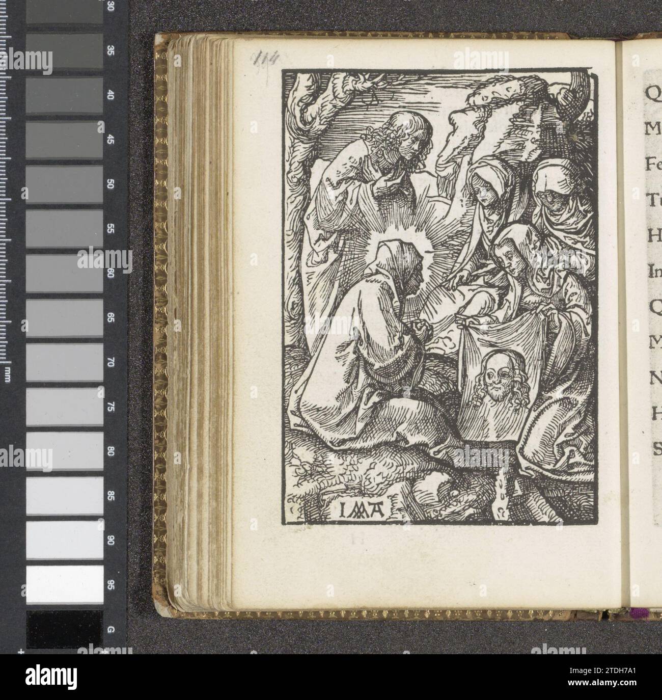 Veronica mostra il Sudarium a Maria e Johannes, 1523 Veronica mostra il Sudarium, il panno sudorifero con l'impronta del volto di Cristo, a Maria e Giovanni. La stampa fa parte di un libro. Il giornale di Amsterdam Veronica mostra il Sudarium, il panno sudore con l'impronta del volto di Cristo, a Maria e Giovanni. La stampa fa parte di un libro. Giornale di Amsterdam Foto Stock