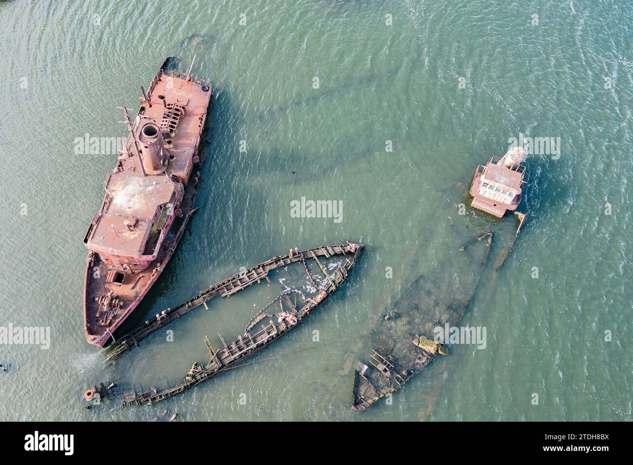 Navi abbandonate dal cimitero dei rimorchiatori, Arthur Kill Staten Island, New York Foto Stock