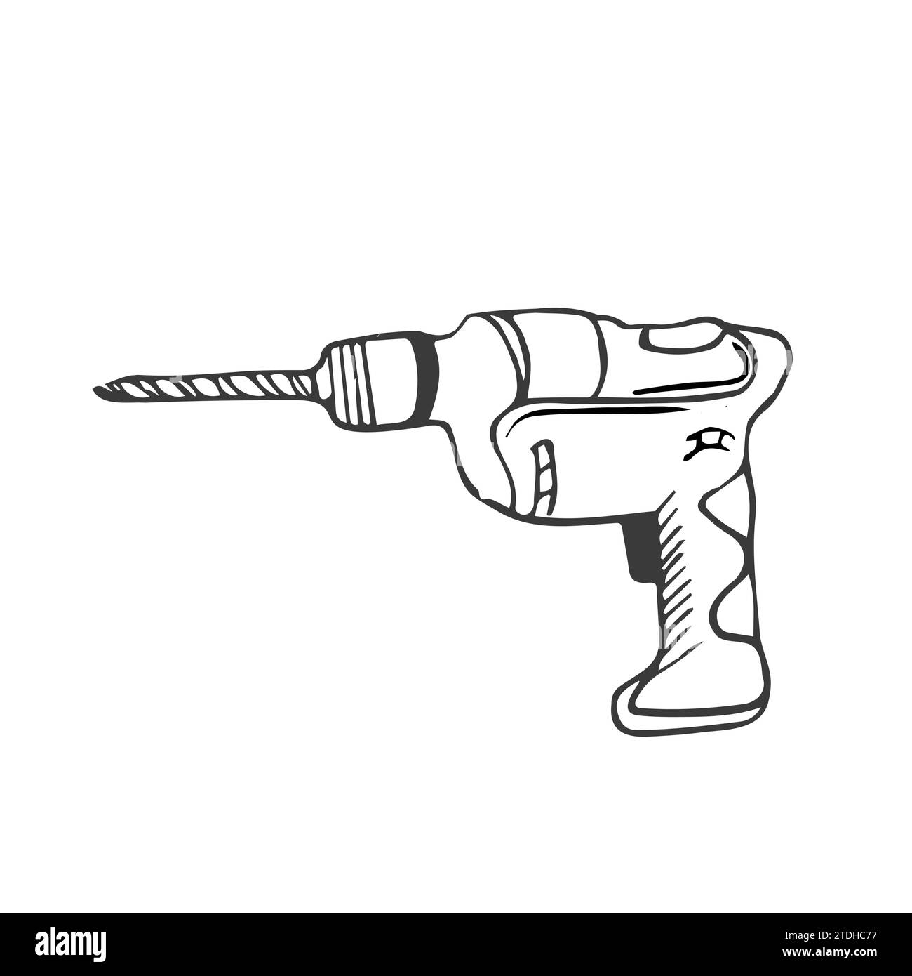 Martello perforatore disegno a mano icona barbone. Disegno vettoriale con attrezzatura da costruzione - trapano per stampa, web, mobile Illustrazione Vettoriale