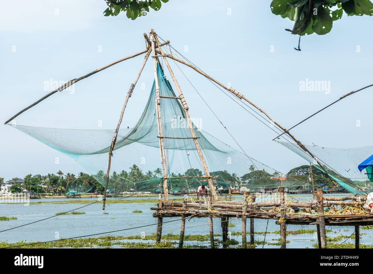 Reti da pesca cinesi a Fort Kochi Coatline, Kerala, India meridionale Foto Stock