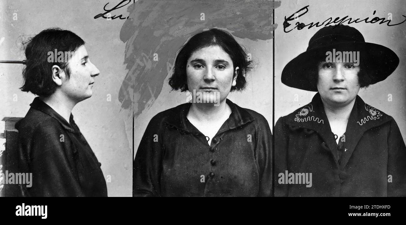 10/31/1921. Gli assassini del signor Eduardo dato, foto inviate da Berlino dove sono stati detenuti: Lucía Joaquina Concepción, compagno di Luis Nicolau -. Crediti: Album / Archivo ABC Foto Stock