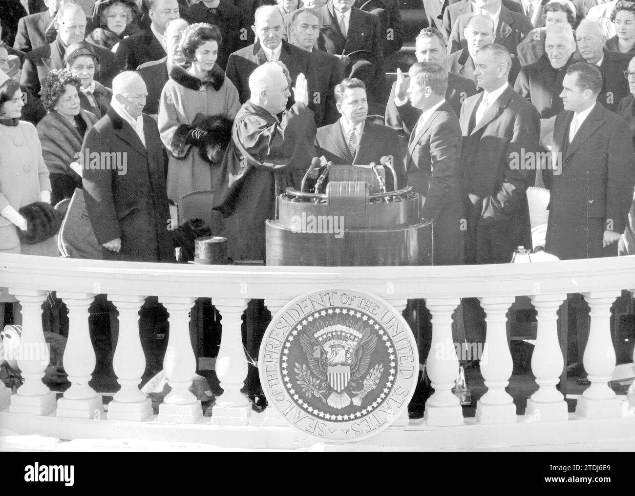 01/19/1961. Inaugurazione di Kennedy, a destra Nixon e a sinistra Eisenhower. Crediti: Album / Archivo ABC Foto Stock