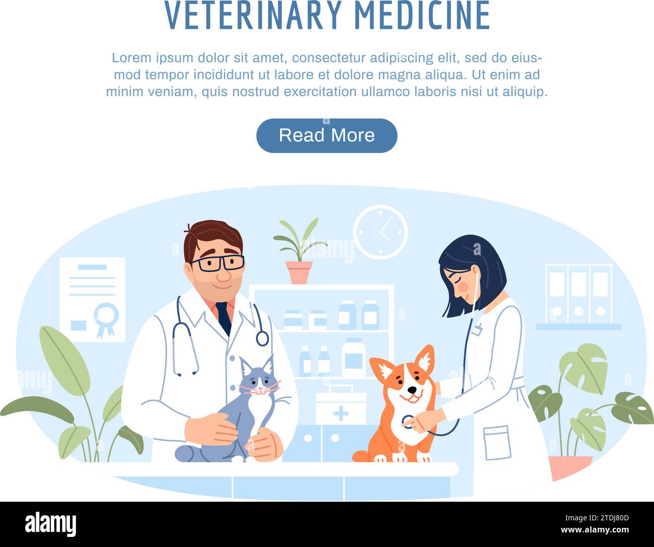 Modello del sito Web di medicina veterinaria Illustrazione Vettoriale