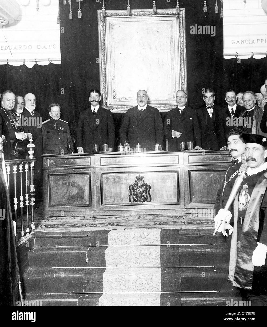 03/21/1921. Madrid. Presso l'Accademia di giurisprudenza. Presidenza della seduta solenne in omaggio alla memoria dell'ex presidente e accademico di merito, Eduardo dato. Crediti: Album / Archivo ABC / Julio Duque Foto Stock