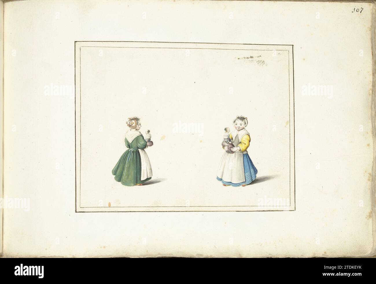 Due ragazze con una bambola, circa 1656 due ragazze, una davanti e l'altra dietro. Forse uno studio di costumi o un ritratto dello stesso bambino in abiti diversi. Carta Zwolle. Pennello acquerello (vernice) due ragazze, una dal davanti, l'altra da dietro. Forse uno studio di costumi o un ritratto dello stesso bambino in abiti diversi. Carta Zwolle. pennello acquerello (vernice) Foto Stock