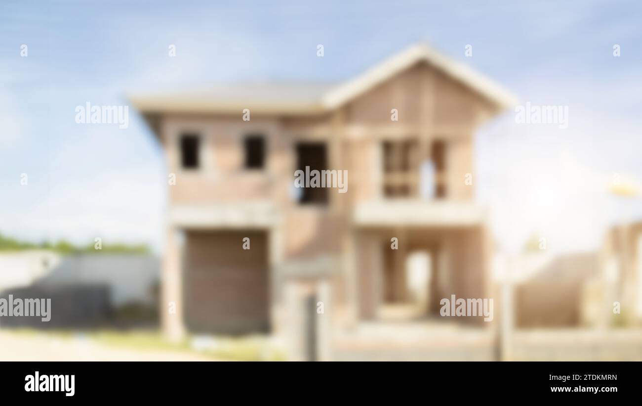 blur in costruzione fallimento casa immobiliare fallimentare fallire investimento perso non finire progetto background concetto. Foto Stock