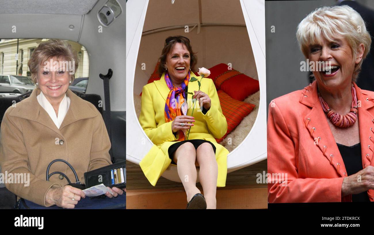 Esther Rantzen, Angela Rippon e Gloria Hunniford. Giornalisti britannici. Donne famose. Persone influenti. Donne sagge. Professionisti esperti nei media. I nomi delle case. Cerca nella pagina del portfolio Russell Moore per altre immagini. Foto Stock