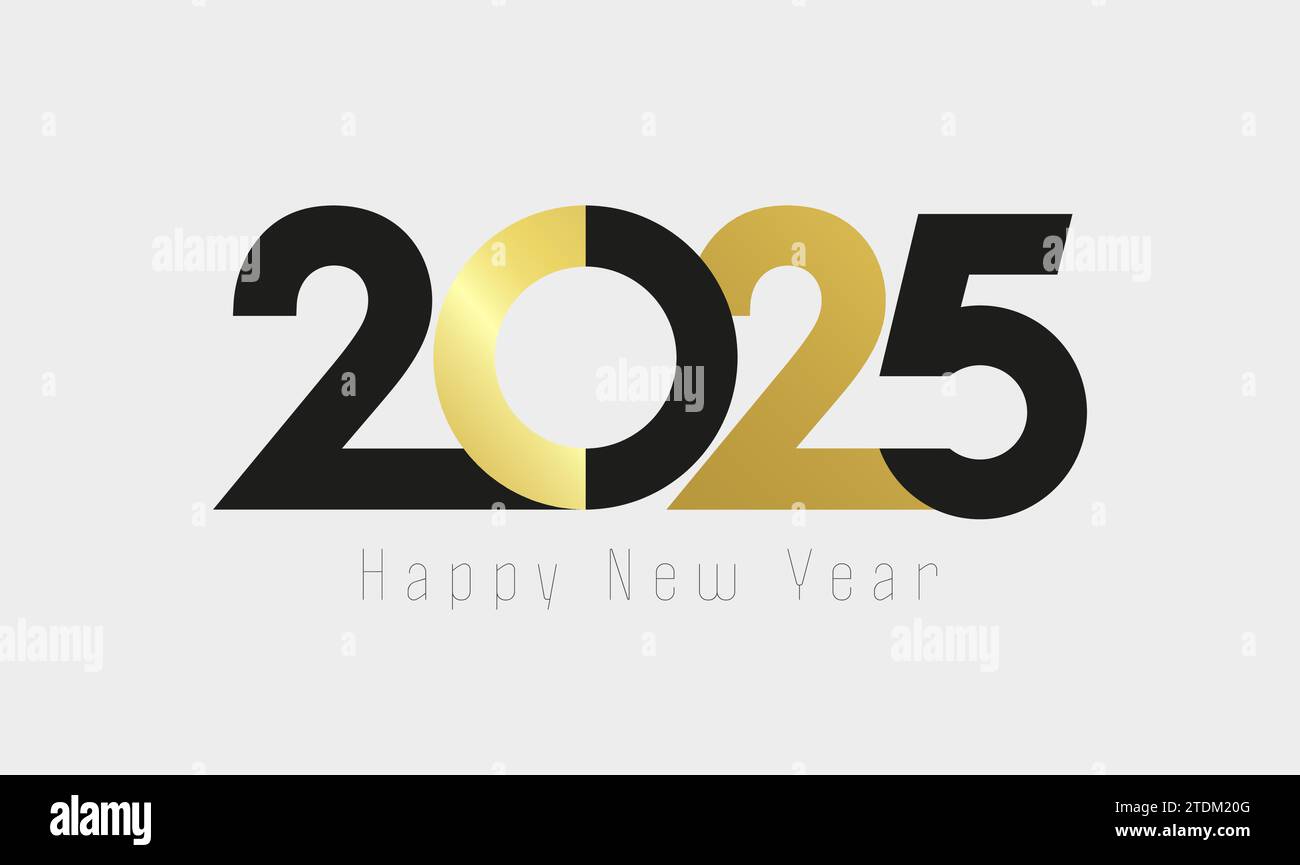 Felice anno nuovo 2025 Design in stile moderno con elementi dorati e neri. Concetto di stile aziendale. Segno grafico 20 25. Icona Internet. Modello alla moda. Illustrazione Vettoriale