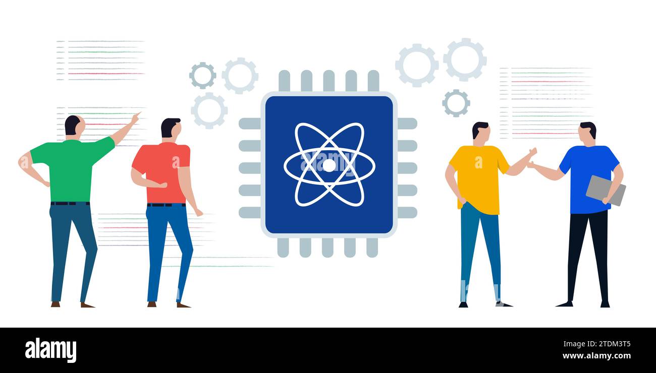 il team di ricerca di quantum computing lavora con la tecnologia dei chip Illustrazione Vettoriale