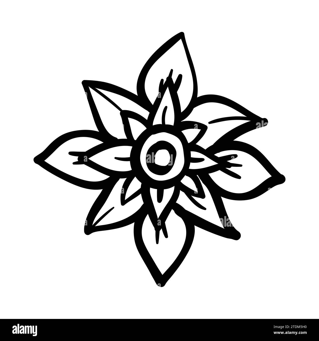 Vettore di doodle ornamento Mandala. Elementi disegnati a mano e isolati su sfondo bianco Illustrazione Vettoriale