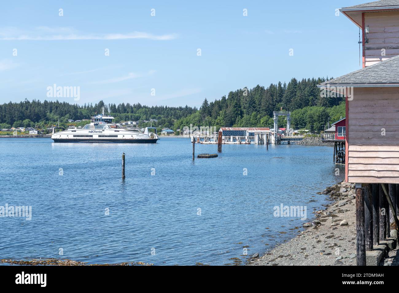 BC Ferries Island Aurora con arrivo al terminal dei traghetti di Alert Bay, British Columbia, Canada Foto Stock