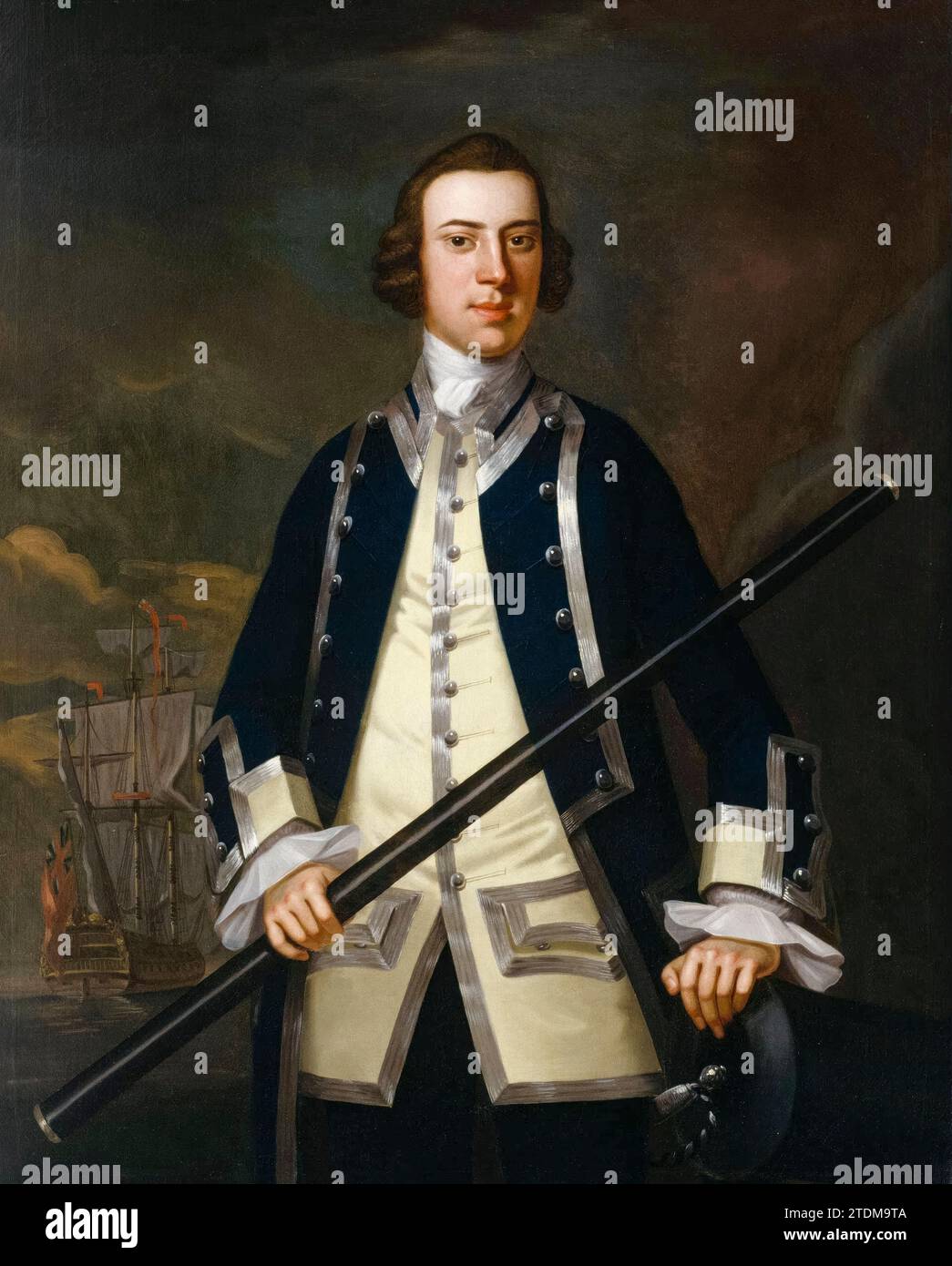 Ritratto di un ufficiale navale noto come Augustus Keppel, dipinto ad olio su tela di John Wollaston, 1741-1751 Foto Stock