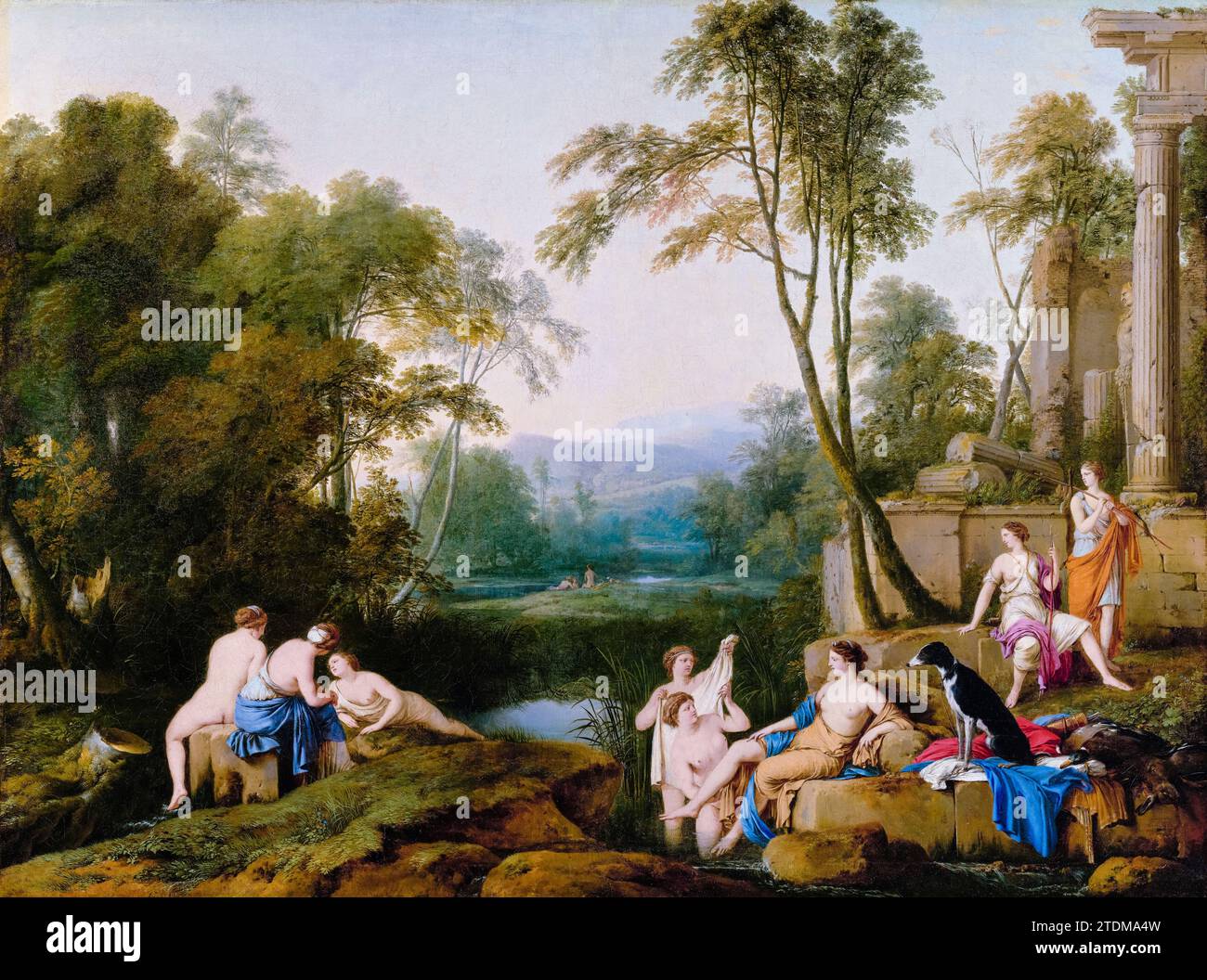 Laurent de la Hyre, Diana e le sue Ninfe in un paesaggio, dipinto ad olio su tela, 1644 Foto Stock