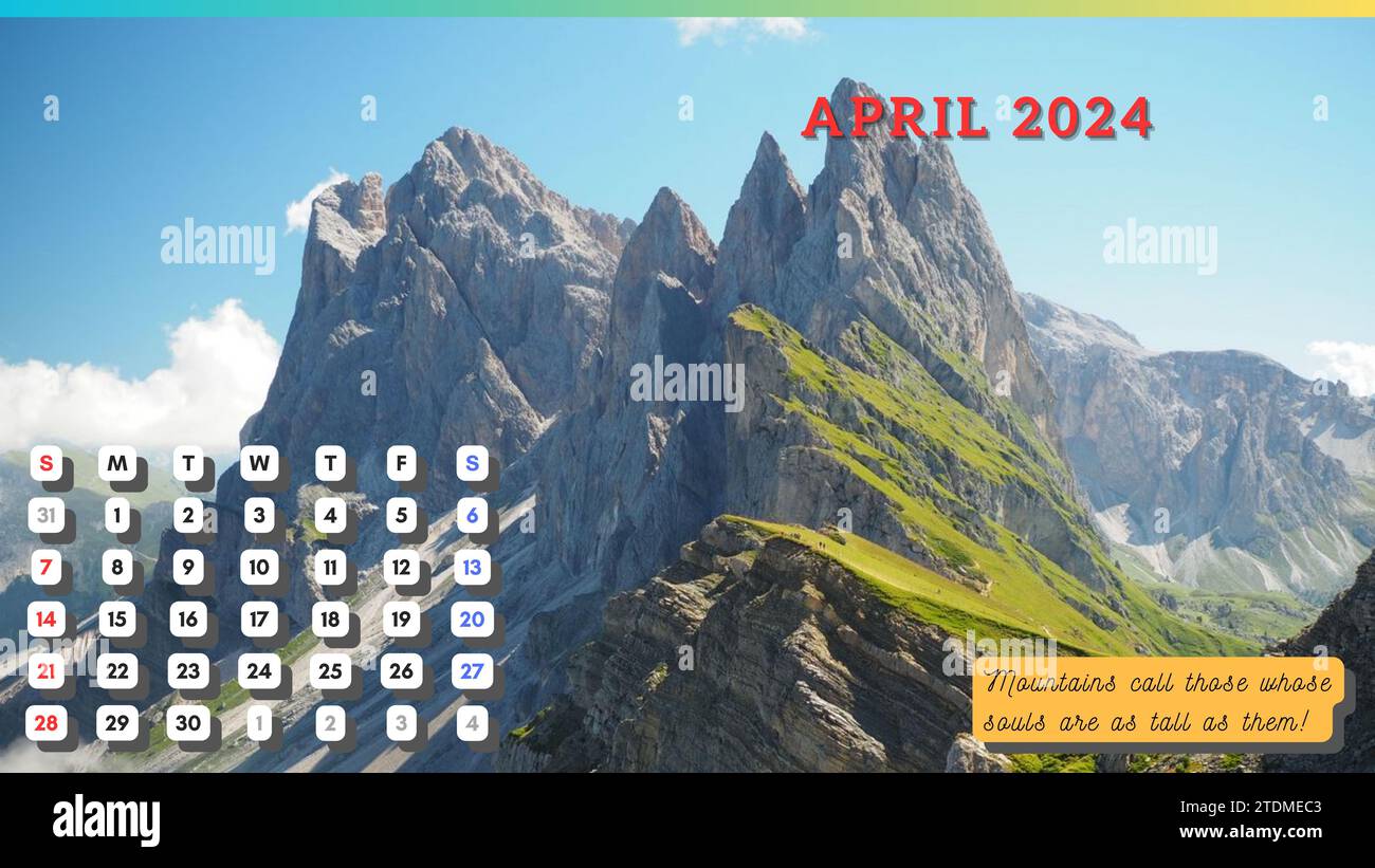 Calendario Montagne 2024 13 pagine aprile Foto Stock