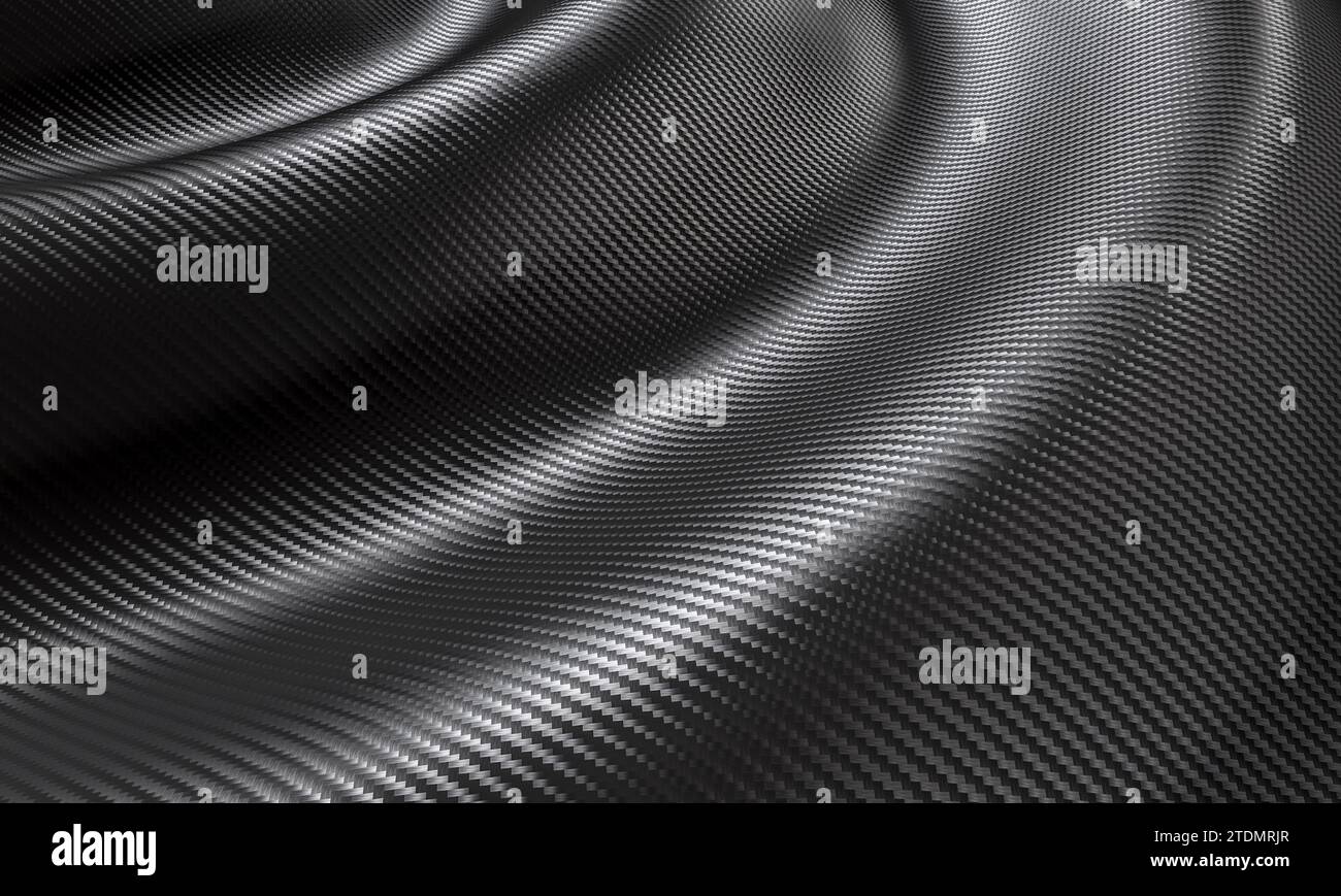 rendering 3d con sfondo nero intrecciato in fibra di carbonio Foto Stock