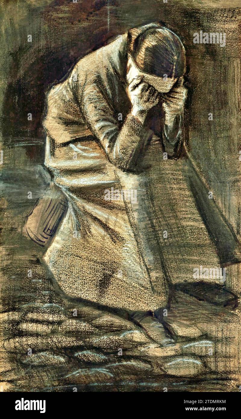 Donna piangente, 1883 (Pittura) dell'artista Gogh, Vincent van (1853-90) / olandese. Illustrazione Vettoriale