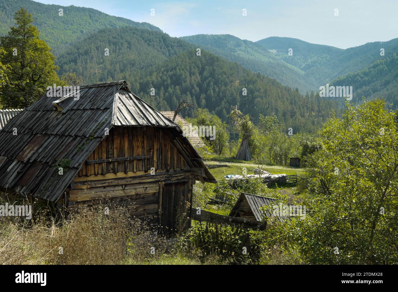 Vecchio rifugio di montagna boscoso nel Parco Nazionale di Tara, Serbia Foto Stock