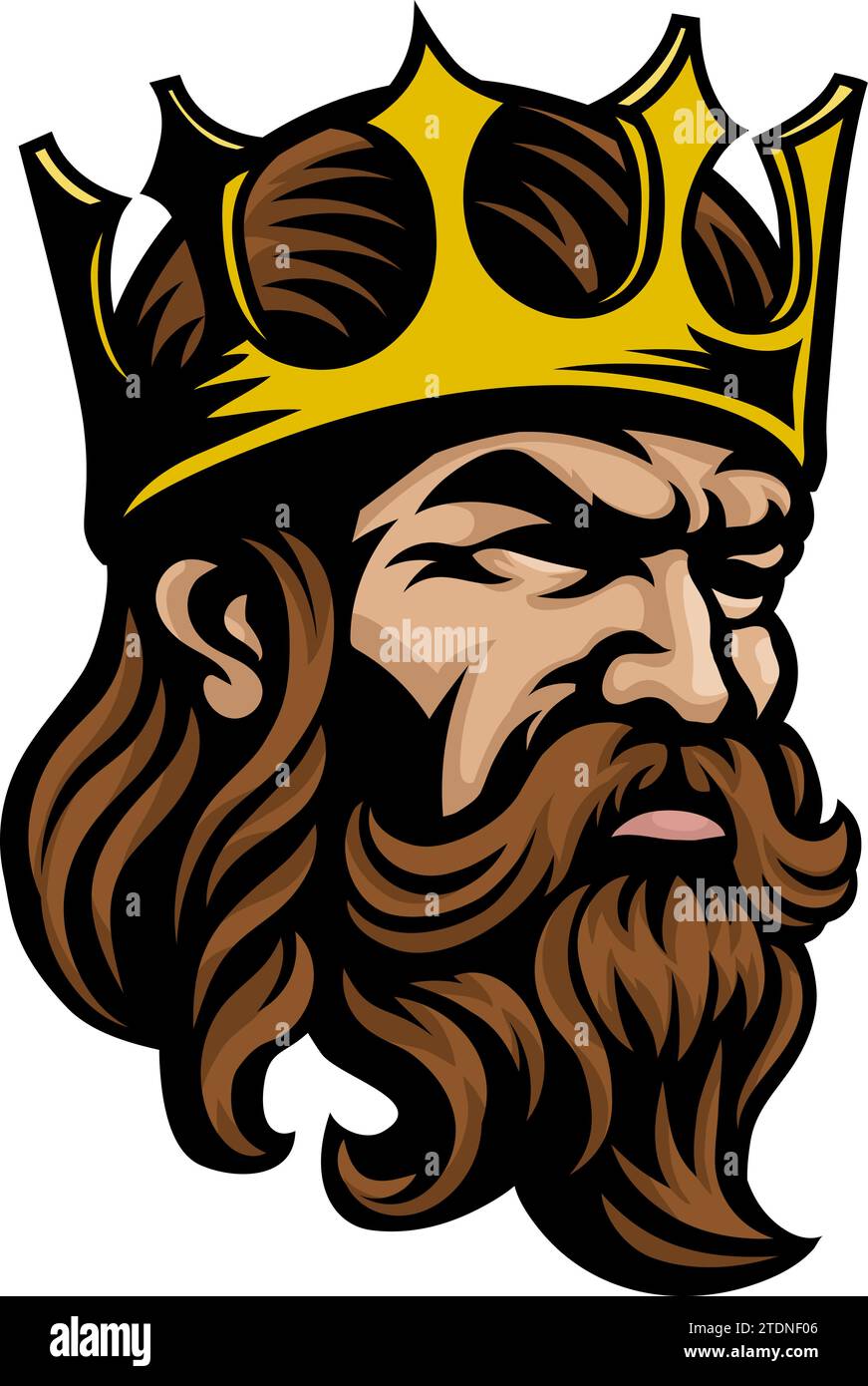 King Crown Warrior Head Mascot Medieval Face Man Illustrazione Vettoriale