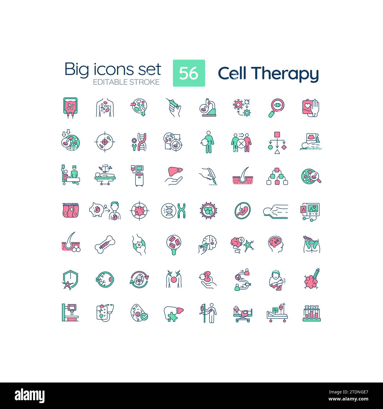 Set di icone lineari grandi multicolore modificabili 2D per la terapia cellulare Illustrazione Vettoriale