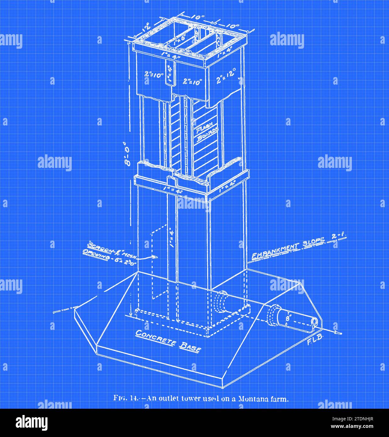 Una torre di sbocco utilizzata in una fattoria del Montana dal libro " The storage of water for irrigation purposes " di Fortier, Samuel; Bixby, F. L; Stati Uniti. Ufficio delle stazioni sperimentali; Stati Uniti. Dipartimento dell'Agricoltura Foto Stock