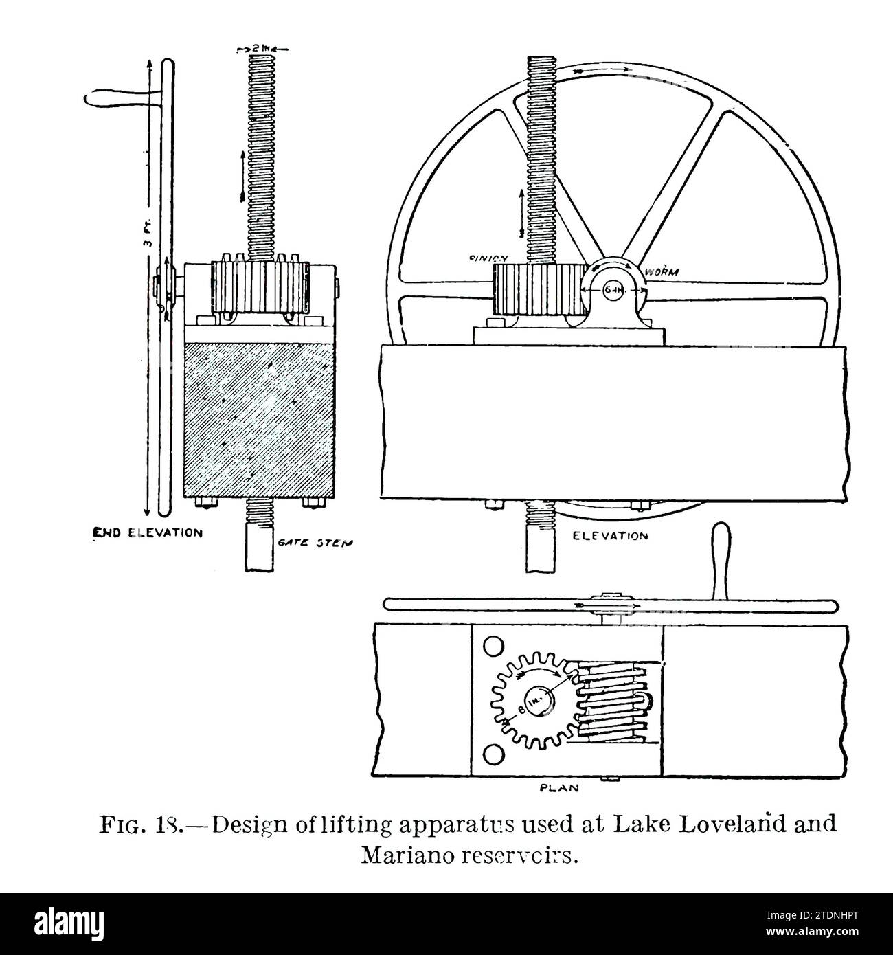 Progettazione di apparecchi di sollevamento utilizzati nei bacini idrici del lago Loveland e di Mariano dal libro ' The Storage of water for irrigation purposes' di Fortier, Samuel; Bixby, F. L; Stati Uniti. Ufficio delle stazioni sperimentali; Stati Uniti. Dipartimento dell'Agricoltura Foto Stock