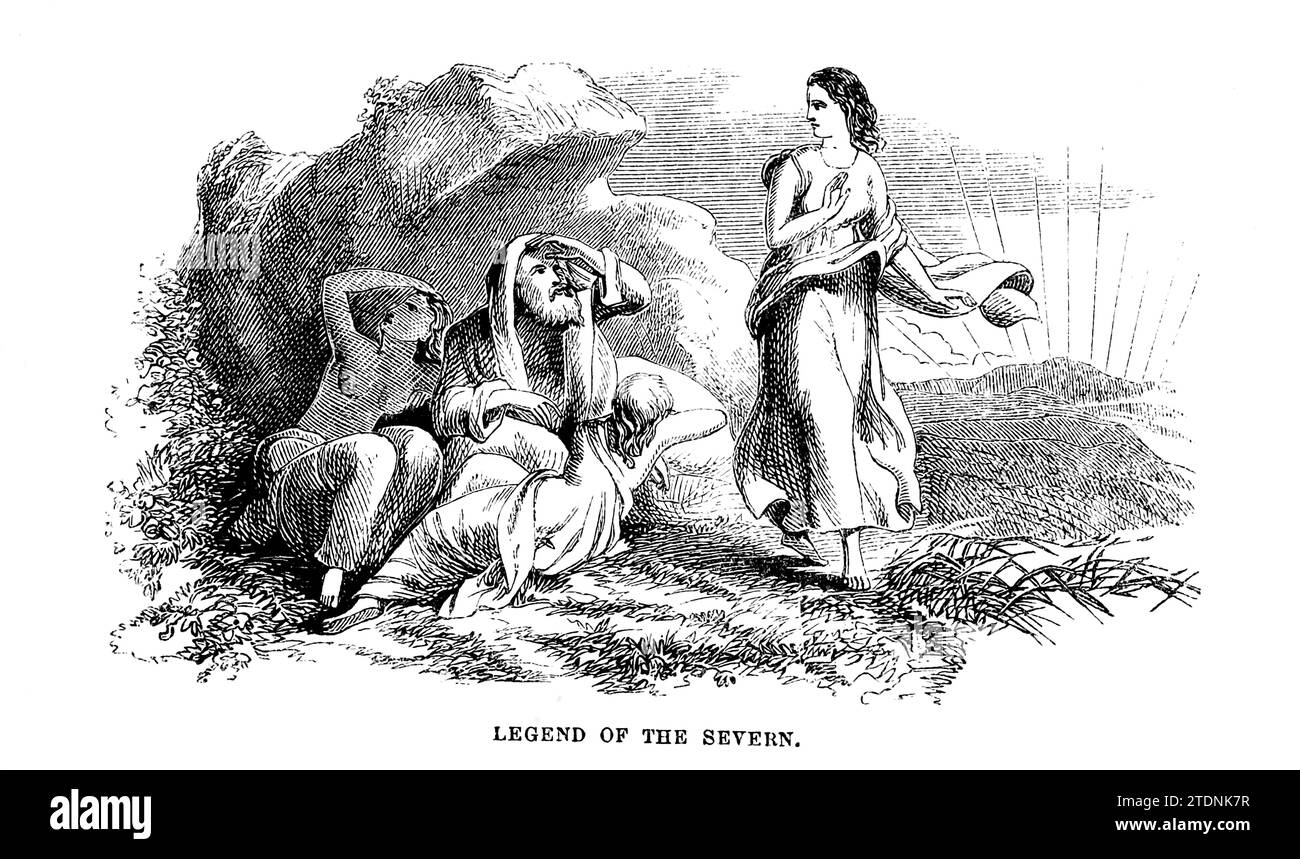 Leggenda del Severn . Vignetta dal libro la valle del Severn: Una serie di schizzi, descrittivi e pittorici, del corso del Severn: Contenente avvisi delle sue caratteristiche topografiche, industriali e geologiche; con sguardi alle sue associazioni storiche e leggendarie di Randall, John, 1810-1910 data di pubblicazione 1862 Editore J. S. Virtue Foto Stock