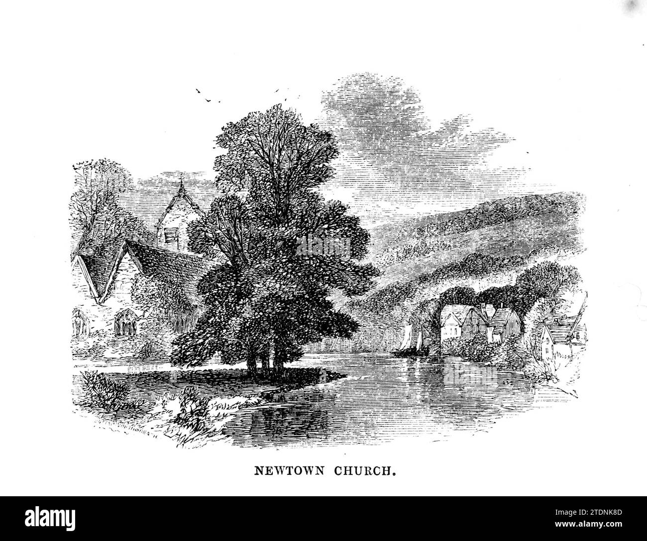 Newtown Church, Newtown è una città a Powys, Galles, dal libro The Severn Valley: A series of sketches, Descriptive and Pictorial, of the Course of the Severn: Containing notices of its topographic, Industrial, and geological features; con sguardi alle sue associazioni storiche e leggendarie di Randall, John, 1810-1910 data di pubblicazione 1862 Publisher J. S. Virtue Foto Stock