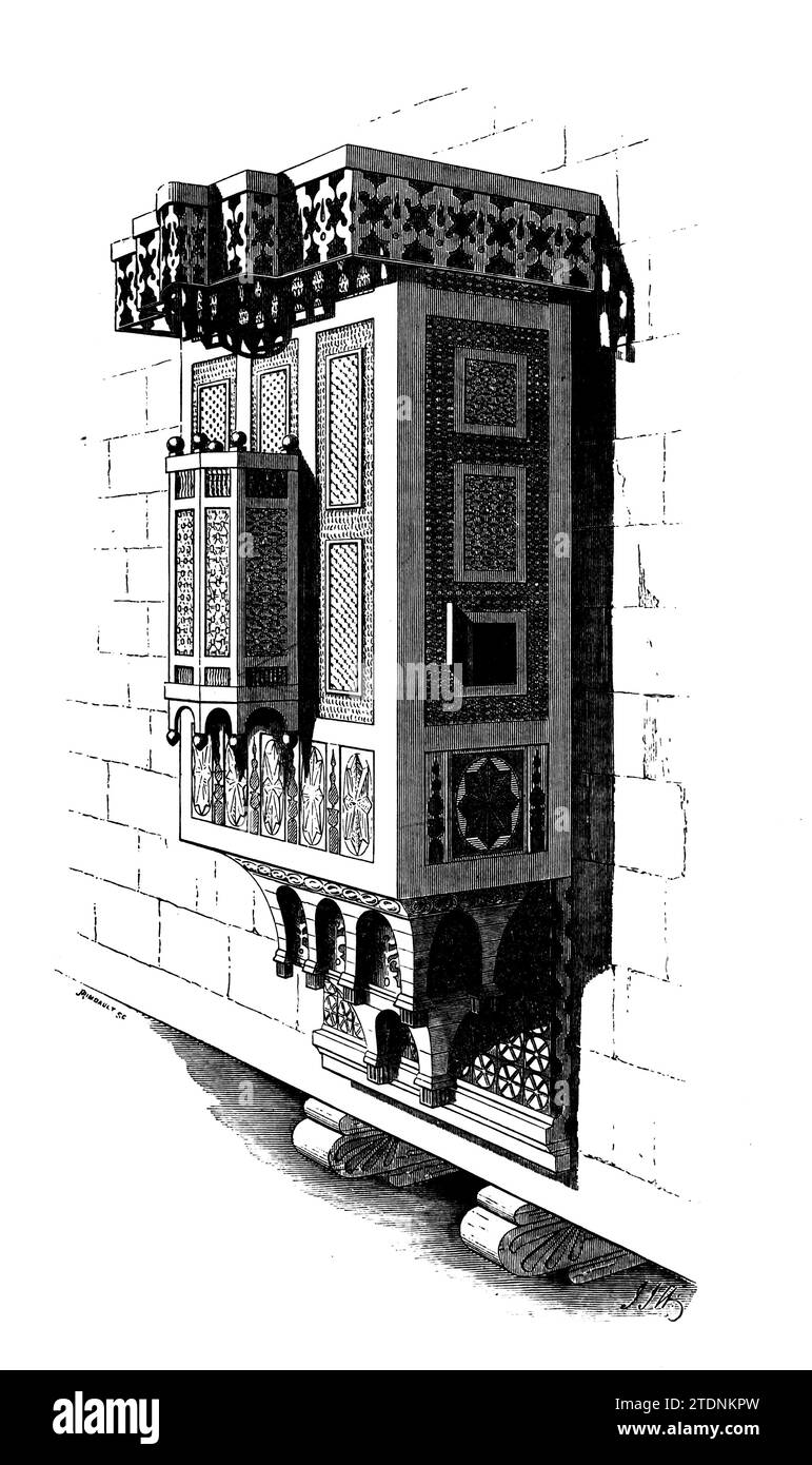 Cairene Window dal libro Turning and Mechanical Manipulation inteso come un'opera di riferimento generale e di istruzione pratica sul tornio, e le varie attività meccaniche seguite da dilettanti volume 4 di Charles Holtzapffel (1806-1847) pubblicato nel 1850 dalla Holtzapffel Company of tool and tornio makers Foto Stock