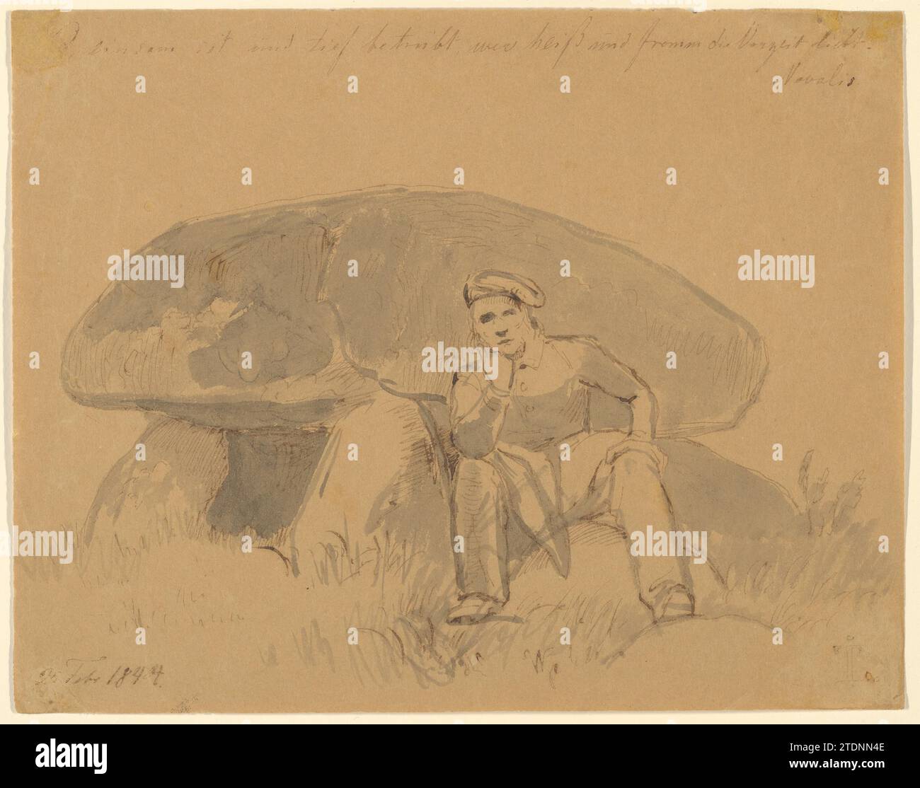 The Artist, Seated in Front of a Dolmen 2014 di Johan Thomas Lundbye Foto Stock