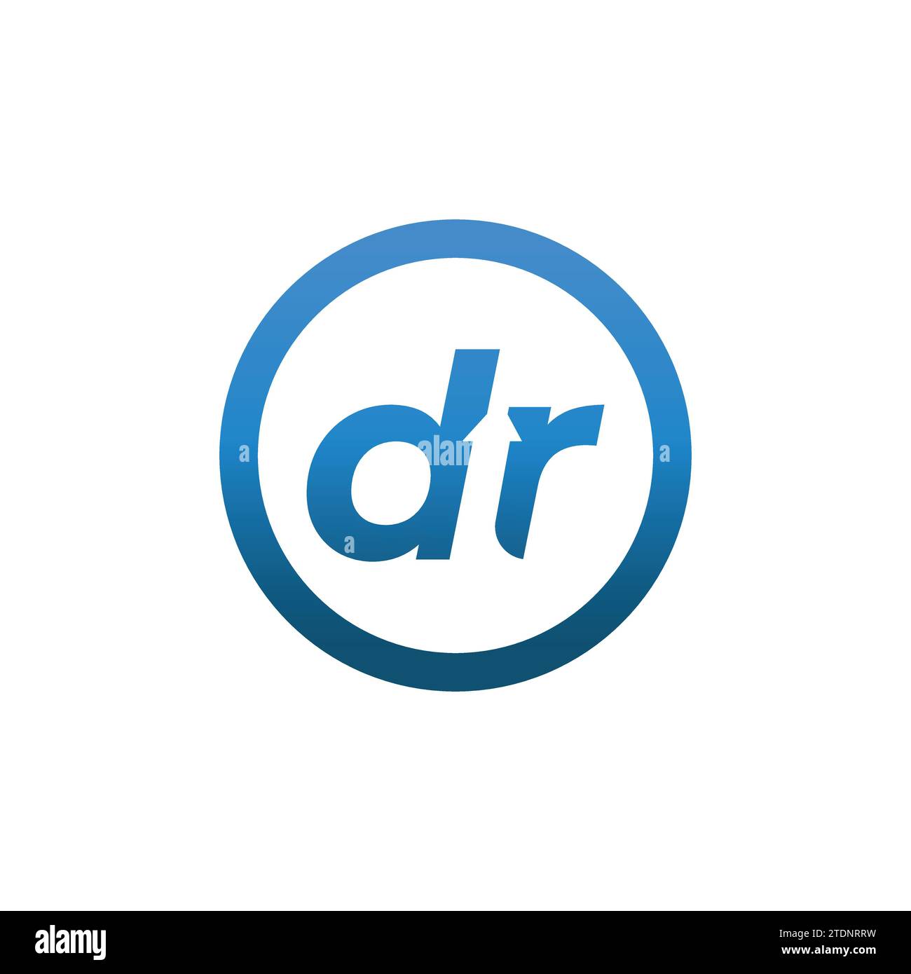 Immagini del logo Letter DR monogramma. Logo tipografico lettere D e R con icona a freccia in stile spazio negativo all'interno della forma circolare Illustrazione Vettoriale