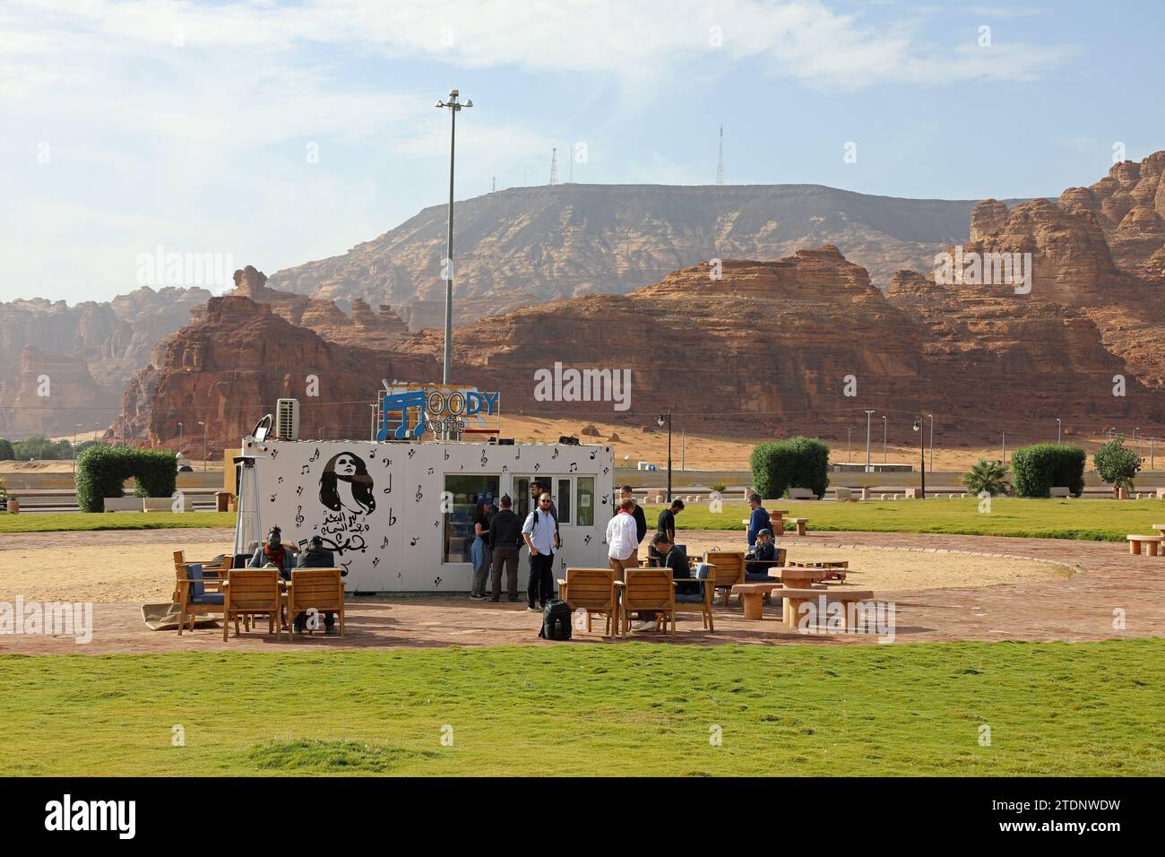 Moody Caffe presso il centro visitatori del Winter Park di al Ula, in Arabia Saudita Foto Stock