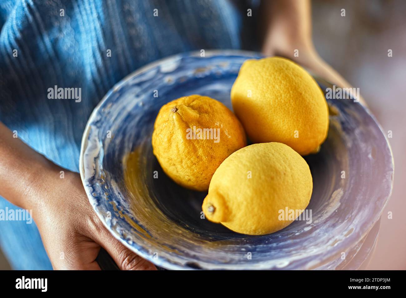 Mani di artigiani che tengono in ceramica, messa a fuoco selettiva Foto Stock