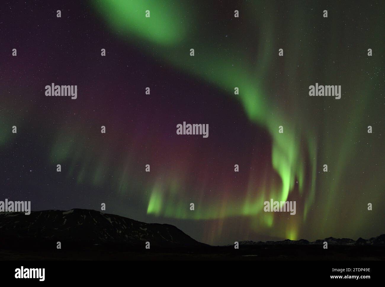 Aurora boreale durante un'esposizione molto attiva al Parco Nazionale di Thingvellir, Islanda Foto Stock