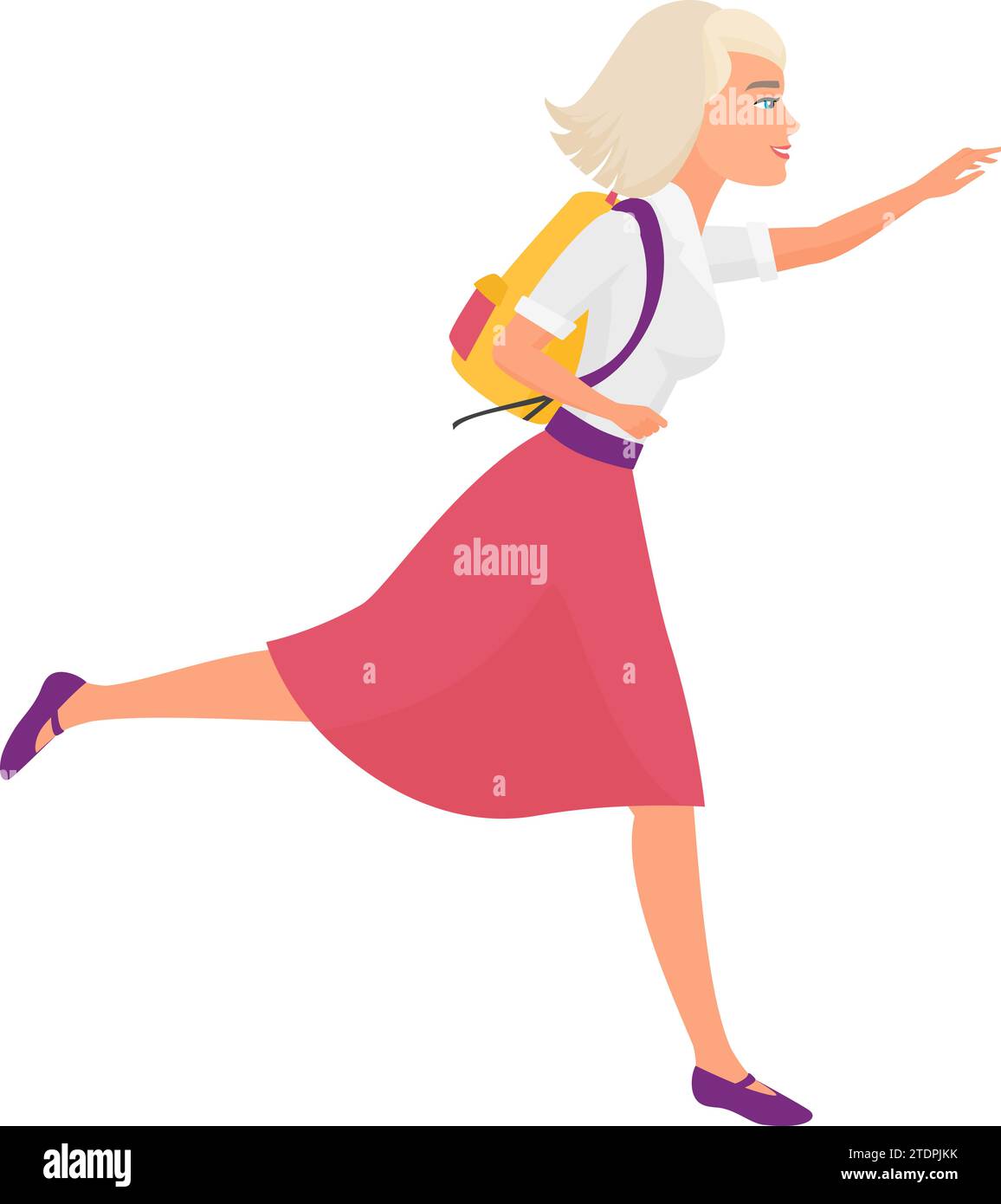 Studentessa in posa da corsa. Una studentessa che ha fretta nell'illustrazione vettoriale dei cartoni animati Illustrazione Vettoriale
